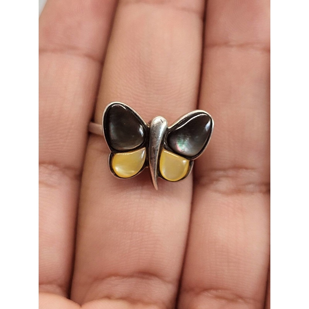 925 Sterling Silver Pearl And Labrodorite Butterfly Ring Size 9